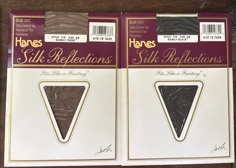 Hanes Silk Reflections Nylons Sheer Control Top 718 SIZE AB Barely There & Black